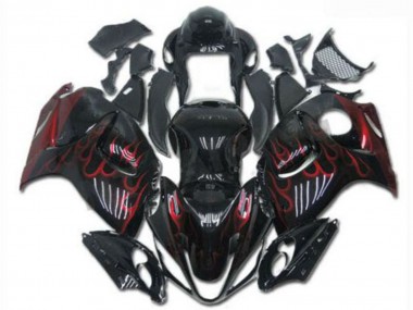 Großhandel Suzuki GSXR 1300 Hayabusa Motorrad Verkleidung 2008-2020 - Glanzendes Schwarz Rot Flamme