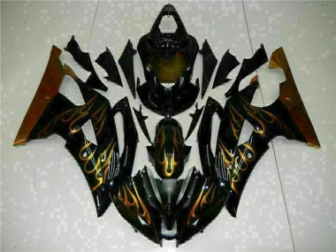 Großhandel Yamaha YZF R6 Motorrad Verkleidung 2008-2016 - Glanzendes Schwarz Gold Flamme