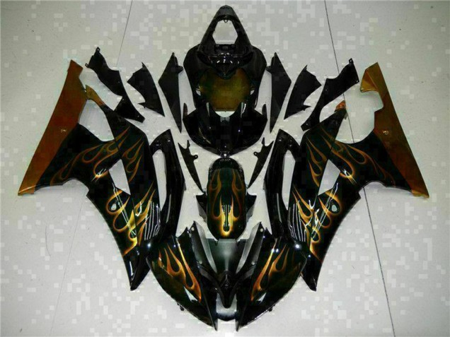 Großhandel Yamaha YZF R6 Motorrad Verkleidung 2008-2016 - Glanzendes Schwarz Gold Flamme