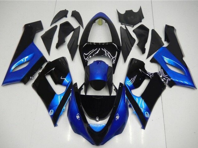 Großhandel Kawasaki ZX6R Motorrad Verkleidung Kit 2005-2006 - Blau Glanzendes Schwarz
