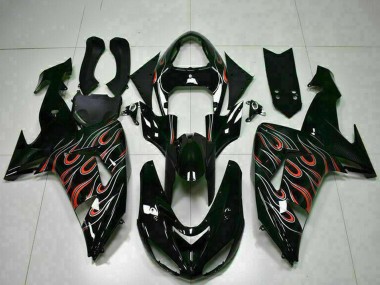 Großhandel Kawasaki ZX10R Motorrad Verkleidung Kit 2006-2007 - Glanzendes Schwarz Rot Flamme