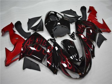 Großhandel Kawasaki ZX10R Motorrad Verkleidung 2006-2007 - Glanzendes Schwarz Rot Flamme