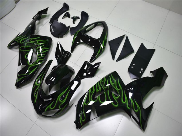 Großhandel Kawasaki ZX10R Motorrad Verkleidung 2006-2007 - Glanzendes Schwarz Grun Flamme