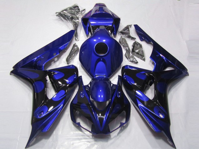 Großhandel Honda CBR1000RR Motorrad Verkleidung 2006-2007 - Blau Glanzendes Schwarz Flamme