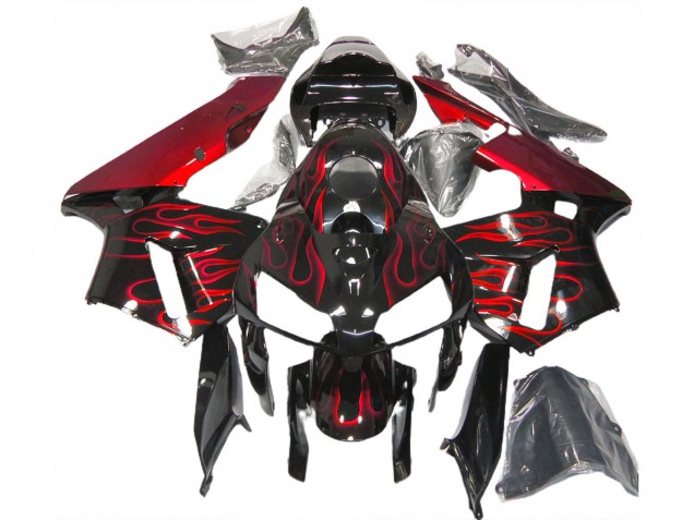 Großhandel Honda CBR600RR Motorrad Verkleidung 2005-2006 - Glanzendes Schwarz Rot Flamme