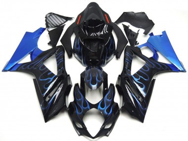 Großhandel Suzuki GSXR 1000 Motorrad Verkleidung 2007-2008 - Glanzendes Schwarz Blau Flamme