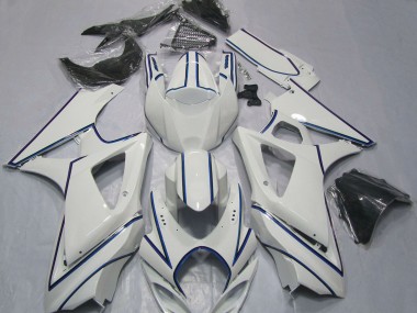 Großhandel Suzuki GSXR 1000 Motorrad Verkleidung 2007-2008 - Glanzendes Weiss Blau PinStreifen