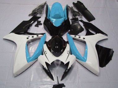 Großhandel Suzuki GSXR 600 / GSXR 750 Motorrad Verkleidung 2006-2007 - Hellblau Weiss Glanzendes Schwarz Stern
