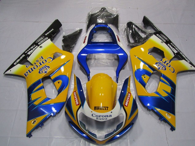 Großhandel Suzuki GSXR 600 / GSXR 750 Motorrad Verkleidung 2001-2003 - Gelb Blau Weiss Corona Motul