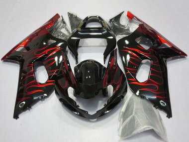 Großhandel Suzuki GSXR 600 / GSXR 750 Motorrad Verkleidung 2001-2003 - Glanzendes Schwarz Rot Flamme