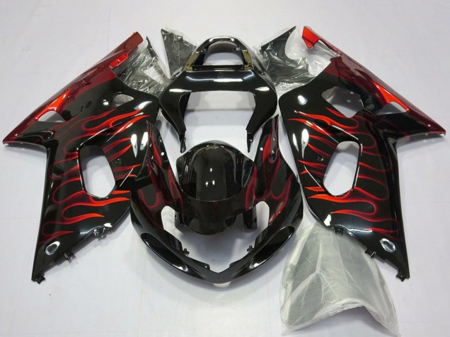 Großhandel Suzuki GSXR 600 / GSXR 750 Motorrad Verkleidung 2001-2003 - Glanzendes Schwarz Rot Flamme