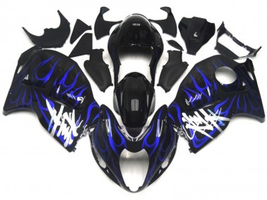 Großhandel Suzuki GSXR 1300 Motorrad Verkleidung 1996-2007 - Glanzendes Schwarz mit Dunkel Blau Flamme