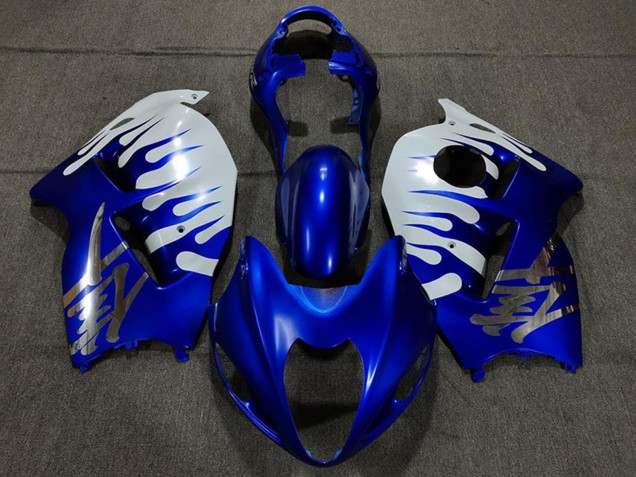 Großhandel Suzuki GSXR 1300 Motorrad Verkleidung 1996-2007 - Weiss Blau Flamme