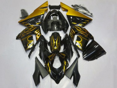 Großhandel Kawasaki ZX10R Motorrad Verkleidung 2004-2005 - Glanzendes Schwarz Gold Flamme
