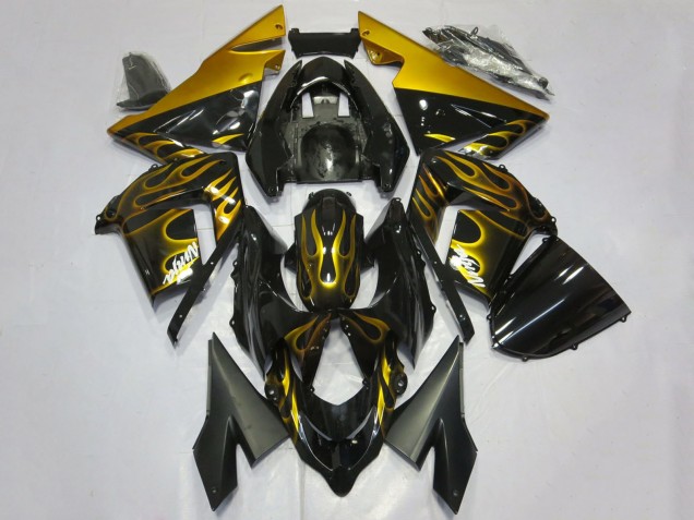Großhandel Kawasaki ZX10R Motorrad Verkleidung 2004-2005 - Glanzendes Schwarz Gold Flamme