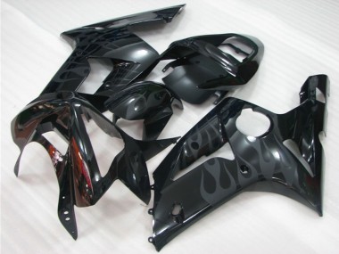 Großhandel Kawasaki ZX6R Motorrad Verkleidung 2003-2004 - Glanzendes Schwarz Grau Flamme