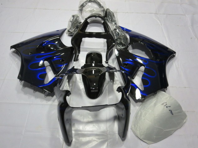 Großhandel Kawasaki ZX6R Motorrad Verkleidung 2000-2002 - Glanzendes Schwarz Blau Flamme