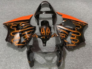 Großhandel Kawasaki ZX6R Motorrad Verkleidung 2000-2002 - Glanzendes Schwarz Orange Flamme