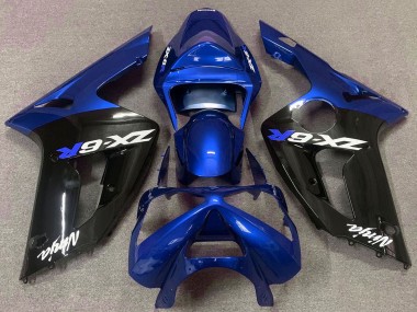 Großhandel Kawasaki ZX6R Motorrad Verkleidung 2003-2004 - Blau Glanzendes Schwarz