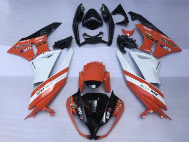 Großhandel Kawasaki ZX6R Motorrad Verkleidung 2009-2012 - Orange Weiss Glanzendes Schwarz Elf Touch4 Bridgestone