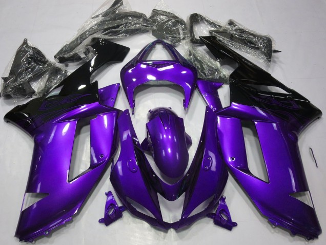 Großhandel Kawasaki ZX6R Motorrad Verkleidung 2007-2008 - Glanzendes Lila Schwarz