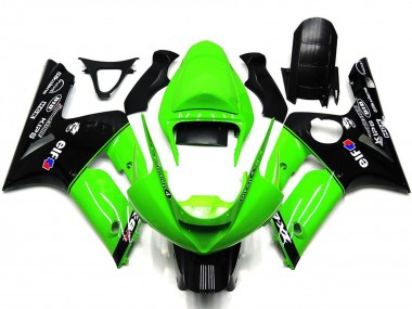Großhandel Kawasaki ZX6R Motorrad Verkleidung 2003-2004 - Grun Glanzendes Schwarz Elf Silkolene