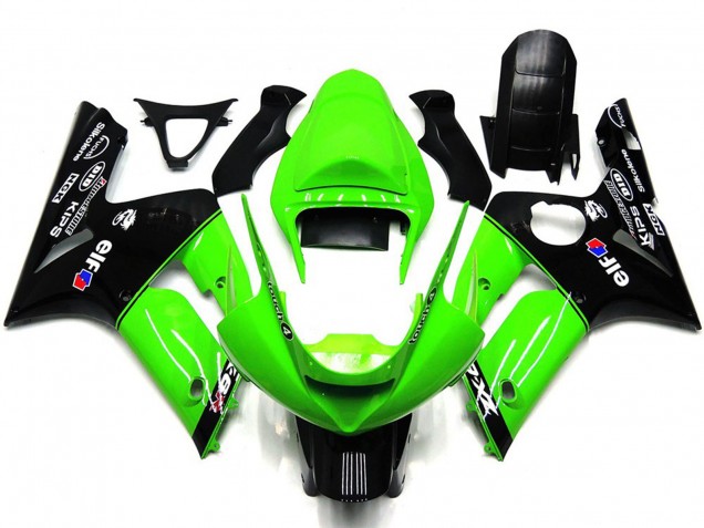 Großhandel Kawasaki ZX6R Motorrad Verkleidung 2003-2004 - Grun Glanzendes Schwarz Elf Silkolene