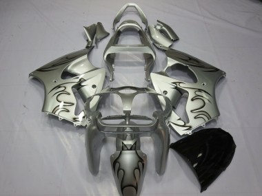 Großhandel Kawasaki ZX6R Motorrad Verkleidung 2000-2002 - Silber Schwarz Flamme