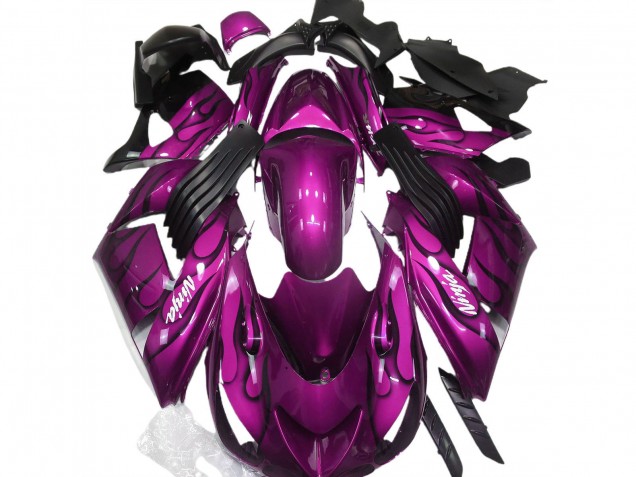 Großhandel Kawasaki ZX14R Motorrad Verkleidung 2006-2011 - Lila Schwarz Flamme Weiss Ninja