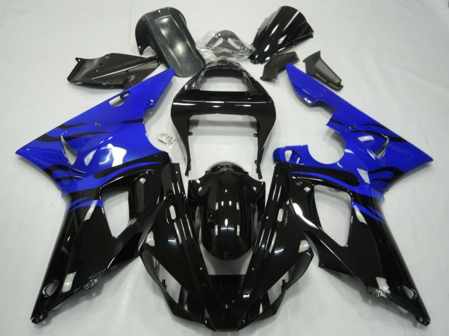 Großhandel Yamaha R1 Motorrad Verkleidung 2000-2001 - Blau Glanzendes Schwarz Flamme