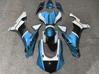 Großhandel Yamaha R1 Motorrad Verkleidung 2015-2019 - Hellblau Weiss Carbonfaser Accents