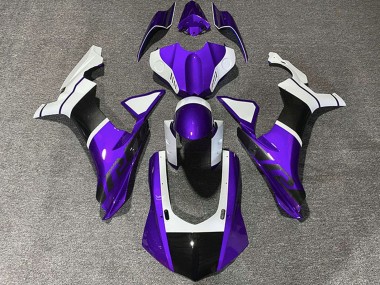 Großhandel Yamaha R1 Motorrad Verkleidung 2015-2019 - Weiss Lila Carbonfaser Accents