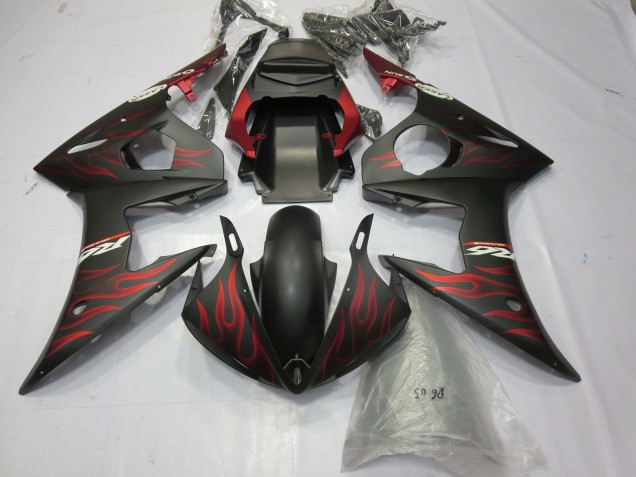 Großhandel Yamaha R6 Motorrad Verkleidung 2003-2004 - Matt Schwarz Rot Flamme