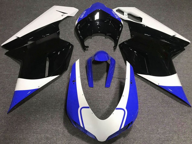Großhandel Ducati 848 1098 1198 Motorrad Verkleidung 2007-2014 - Weiss Blau Glanzendes Schwarz