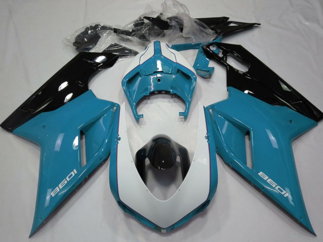 Großhandel Ducati 1098 Motorrad Verkleidung 2007-2014 - Blau Weiss Glanzendes Schwarz