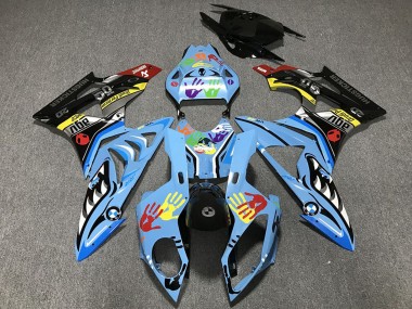 Großhandel BMW S1000RR Motorrad Verkleidung 2009-2014 - Hellblau Schwarz Hai Hunds