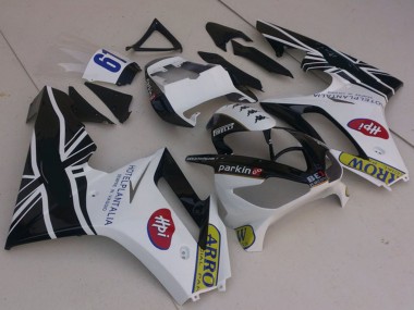 Großhandel Triumph Daytona 675 Motorrad Verkleidung 2006-2008 - Weiss Glanzendes Schwarz mit Flag