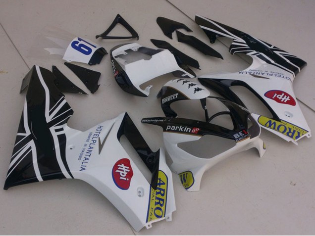 Großhandel Triumph Daytona 675 Motorrad Verkleidung 2006-2008 - Weiss Glanzendes Schwarz mit Flag