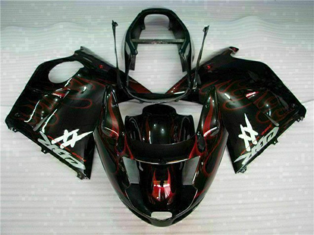 Großhandel Honda CBR1100XX Blackbird Motorrad Verkleidung 1996-2007 - Glanzendes Schwarz Rot Flamme