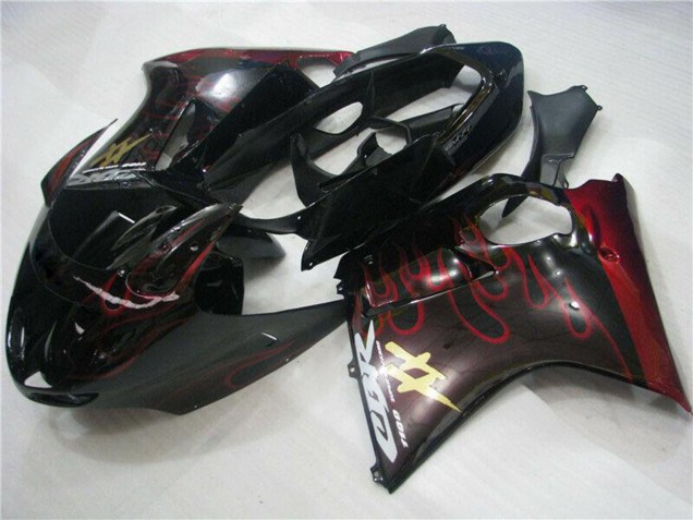 Großhandel Honda CBR1100XX Blackbird Abs Motorrad Verkleidungen 1996-2007 - Glanzendes Schwarz Rot Flamme