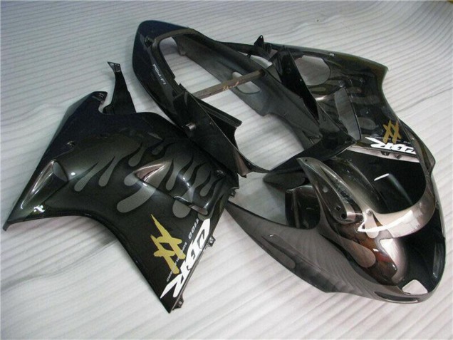 Großhandel Honda CBR1100XX Blackbird Motorrad Verkleidung 1996-2007 - Glanzendes Schwarz Silber Flamme