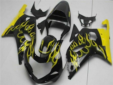Großhandel Suzuki GSXR 600/750 Motorrad Verkleidung 2001-2003 - Glanzendes Schwarz Gelb Flamme