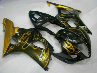 Großhandel Suzuki GSXR 1000 Motorrad Verkleidung 2003-2004 - Glanzendes Schwarz Gold Flamme