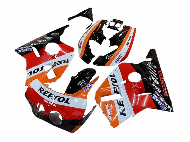 Großhandel Honda CBR400RR NC23 Motorrad Verkleidung 1987-1989 - Orange Weiss Rot Glanzendes Schwarz Repsol HRC