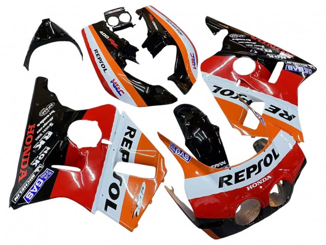Großhandel Honda CBR400RR NC23 Motorrad Verkleidung 1987-1989 - Orange Weiss Rot Glanzendes Schwarz Repsol HRC