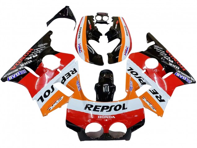 Großhandel Honda CBR400RR NC23 Motorrad Verkleidung 1987-1989 - Orange Weiss Rot Glanzendes Schwarz Repsol HRC