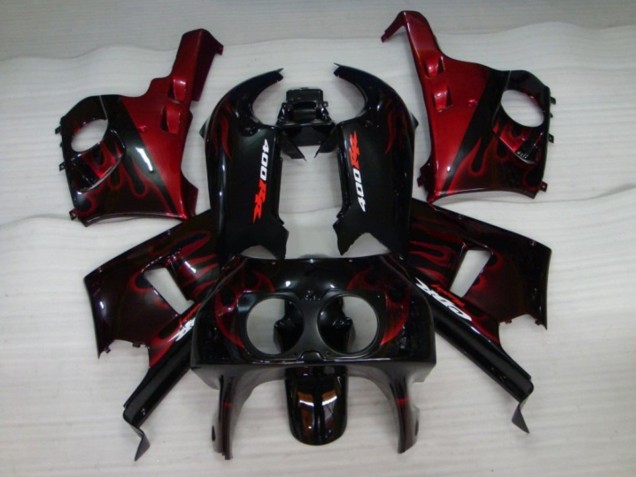 Großhandel Honda CBR400RR NC29 Motorrad Verkleidung 1990-1999 - Glanzendes Schwarz Rot Flamme