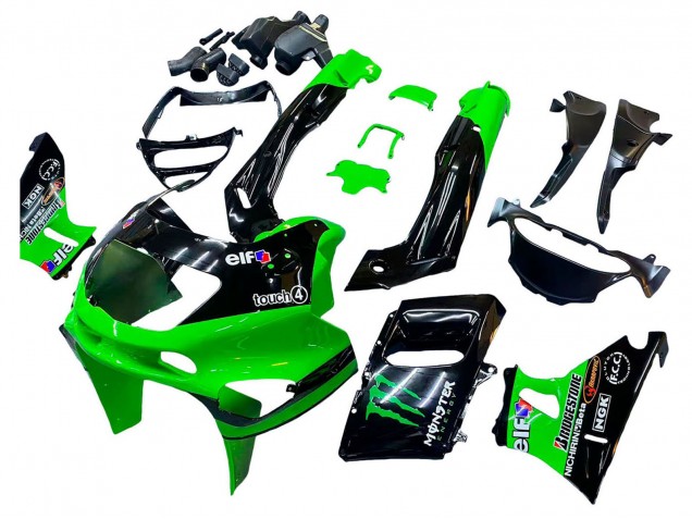 Großhandel Kawasaki ZZR400 Motorrad Verkleidung 1993-2007 - Grun Glanzendes Schwarz Grun Monster Elf Touch4 Bridgestone