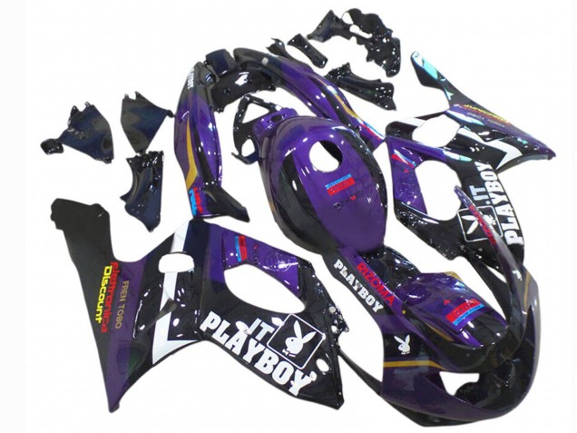 Großhandel Yamaha YZF600R Thundercat Motorrad Verkleidung 1996-2007 - Dunkel Lila Schwarz Weiss Rizoma Playboy