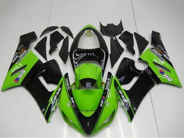 Großhandel Kawasaki ZX6R Motorrad Verkleidung 2005-2006 - Grun Glanzendes Schwarz Elf